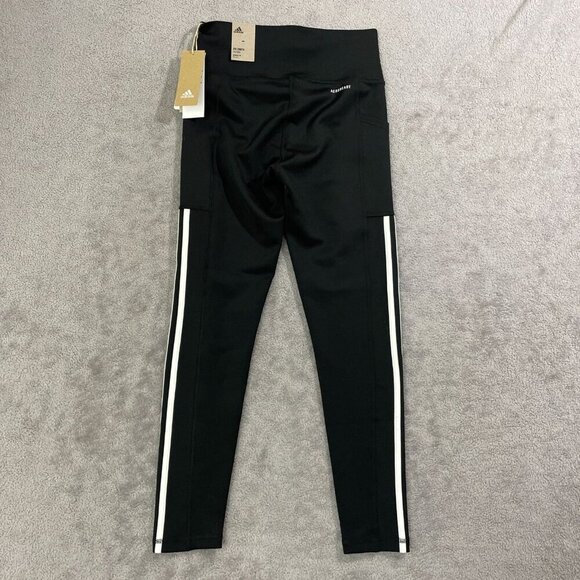 NEW Adidas Womens S Aeroready Black High-Waisted Leggings Striped - Picture 3 of 8